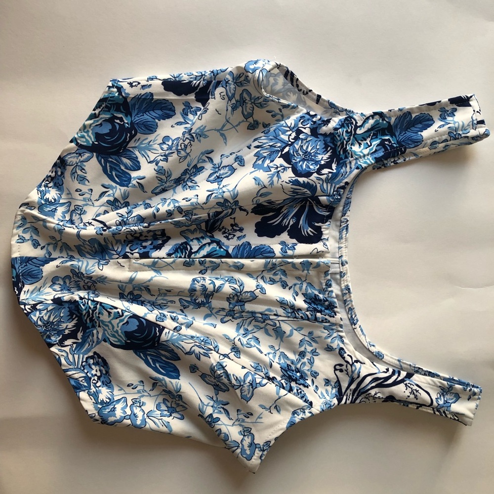 Tropical blue pattern corset bustier top. Size S